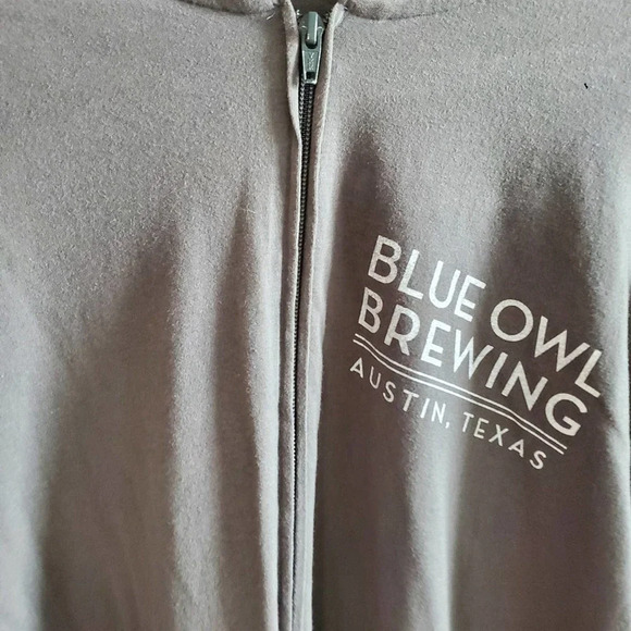 Blue Owl Brewing Company grey zip hoodie from brewery in Austin, Texas Size L - Picture 11 of 11